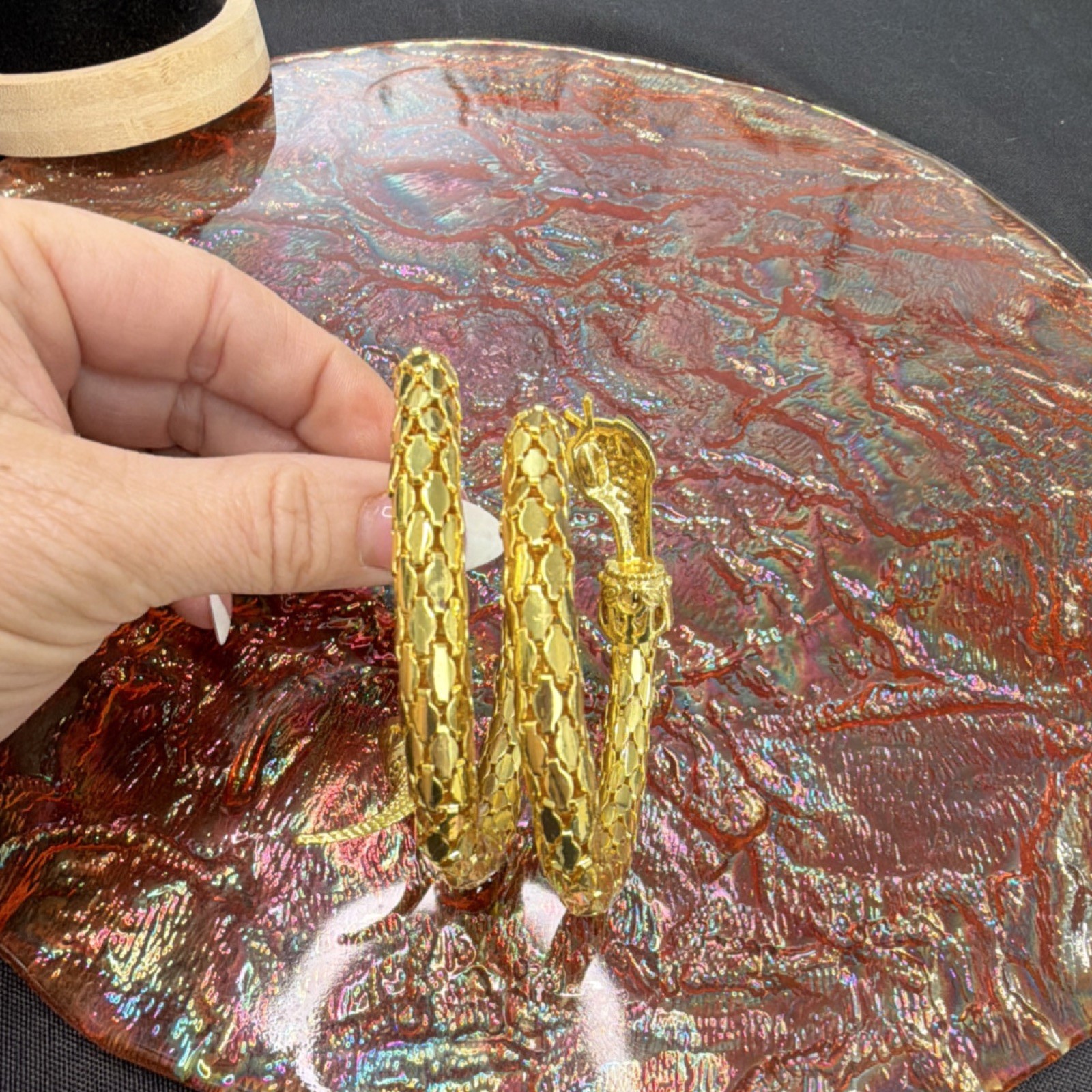 Gold Tone Snake Wrap Adjustable Statement Bracele… - image 6