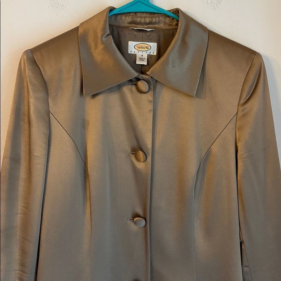 Abrigo de noche vintage Talbots 100 % seda elegante marrón/cobre para mujer gabardina 8P usado en excelente estado Foto 2 de 4