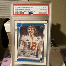 2021 Panini Donruss Trevor Lawrence Portrait Rated Rookie RC Auto # 12/49 PSA 10