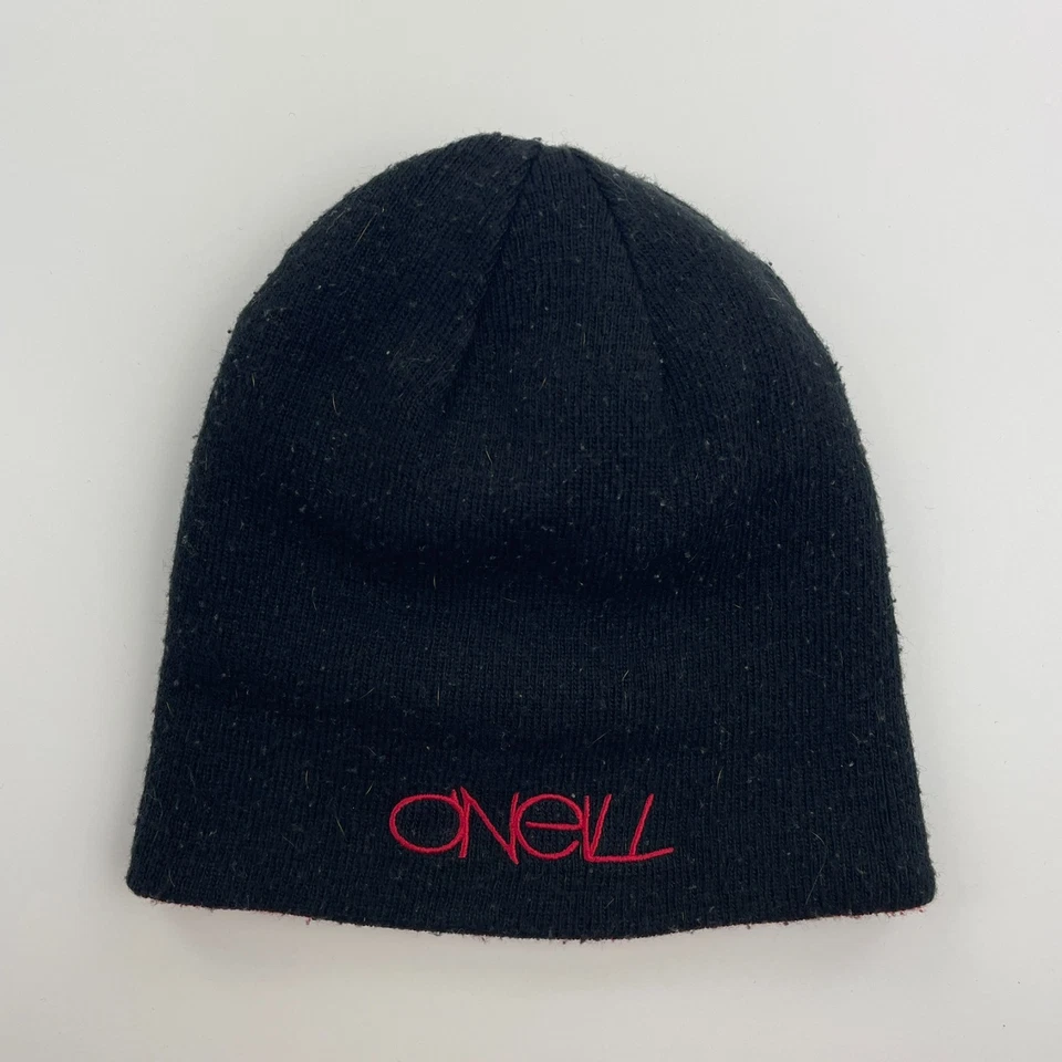 O'NEILL Woolly Hat Red Black Watch Beanie One Size Logo Unisex Reversible - Image 2 of 4