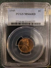 1945  MS-66 RED PCGS Lincoln BU   coin uncirculated cent  Scratches On Holder