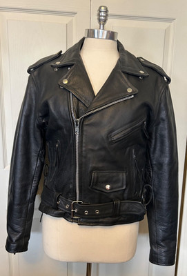 Vintage FMC Leather Motorcycle Jacket Black Punk Y2K Quilted Lining Size 40 Sm