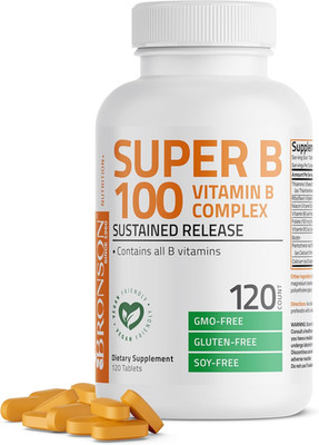 Bronson Super B100 Vitamin B Complex Sustained Release Contains All B Vitamins (
