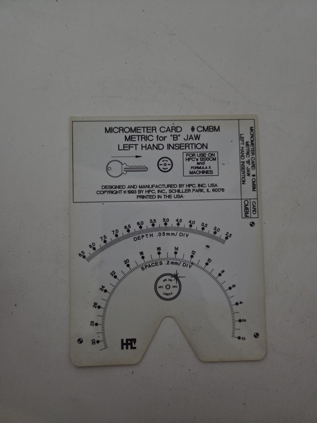 Locksmith Manual Micrometer Code Card Maker B Jaw Left Hand Insertion #CMBM