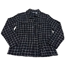 Chico's Women's Black White Tweed Blazer Jacket Button Front, Size 2 US L