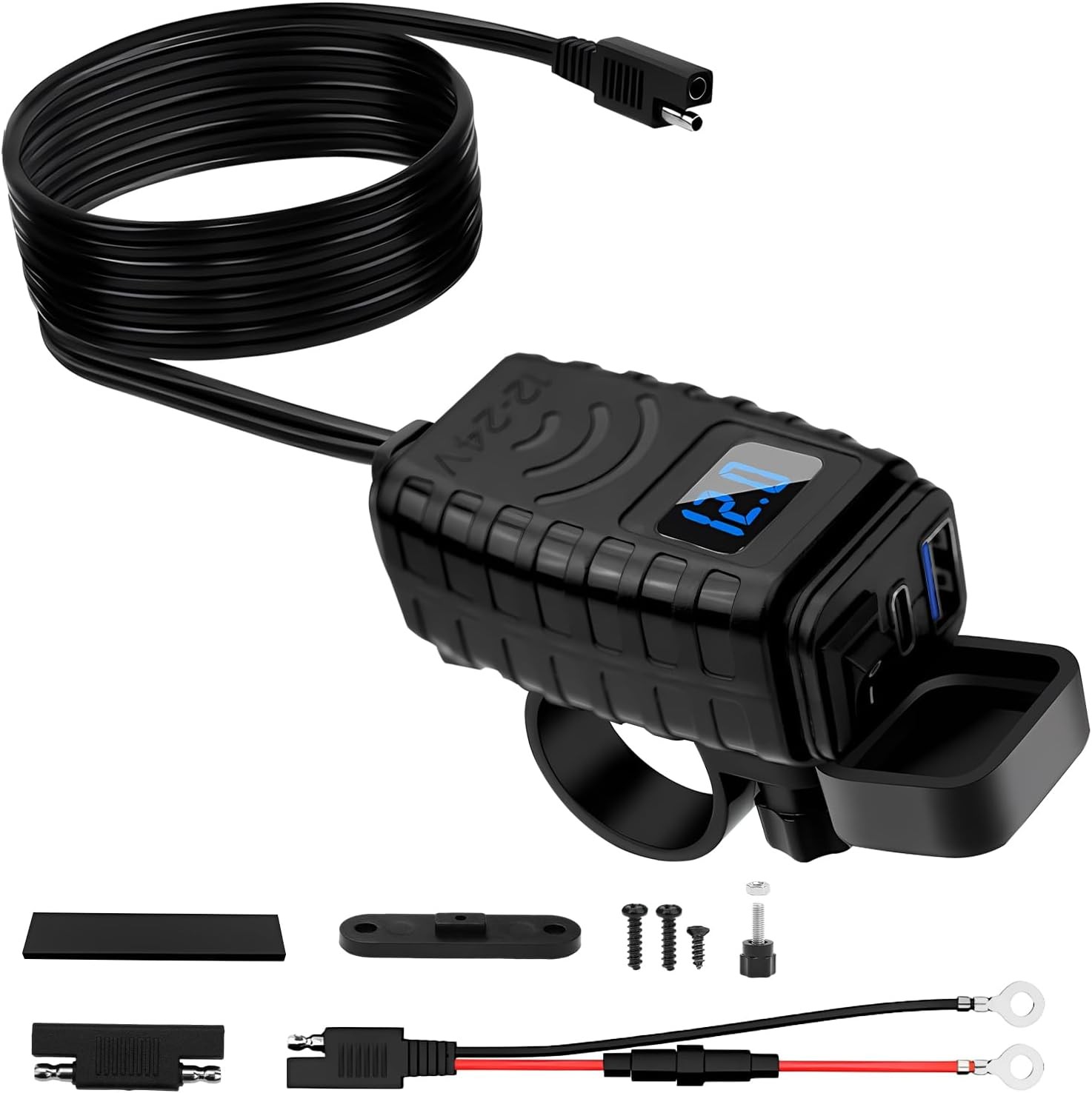 USB C Car Charger Socket 12V Motorbike Quick Charging 18W QC3.0 and 30W PD with