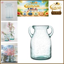 Decorative Glass Vase Bluish Handmade Double Ear Air Bubbles Leadless Sturdy