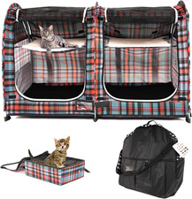 Mispace Portable Twin Compartment Show House Cat Cage/Condo - Easy to Fold Car
