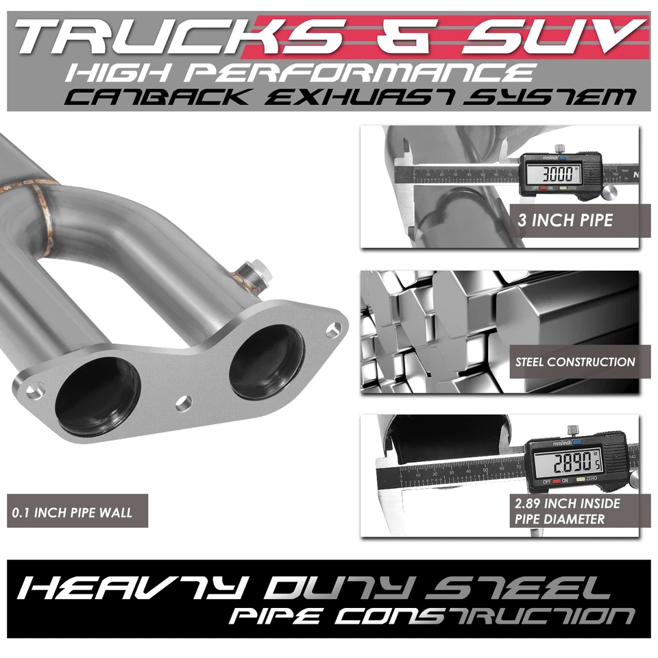 3"OD Muffler Tip Catback Exhaust System for Chevy Tahoe/GMC Yukon 5.7L 96-99 - Изображение 3 из 4