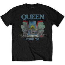 Queen T Shirt Tour 1980 Vintage distressed Band Logo new Official Mens Black