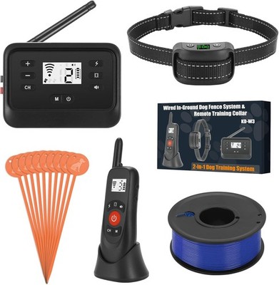 2-in-1 Wired Dog Fence & Remote Training Collar, Underground/Aboveground, 650ft