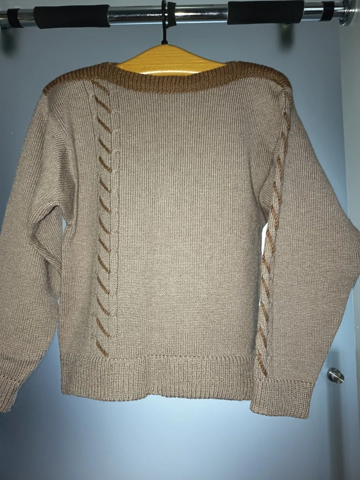 Einzelstück Pullover Wolle 100% Handgestrickt Beige M 38 neu Damenpullover - Bild 3 von 4