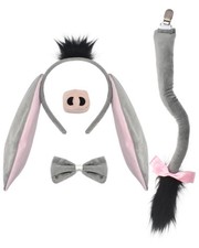 4 Pieces Donkey Ears and Tail Set-Donkey Headband with Tail Nose Bow Tie Cost...