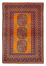 Vintage Geometric Hand-Knotted Carpet 3'4" x 4'11" Traditional Wool Area Rug