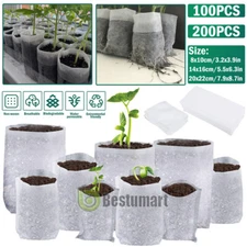 100/200x Plant Grow Bags Biodegradable Non-woven Fabric Nursery Bag Seedling Pot