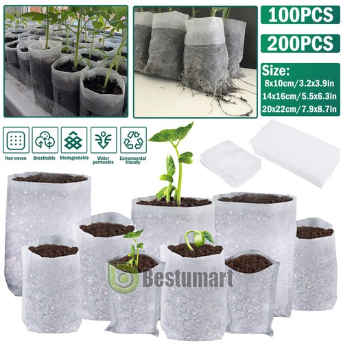 100/200x Plant Grow Bags Biodegradable Nonwoven Fabric Nursery Bag