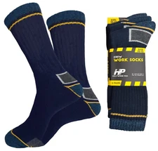 3 PK CREW SOCKS FULL CUSHION THICK WORK BOOTS SOCKS COTTON NAVY BLUE 10-13