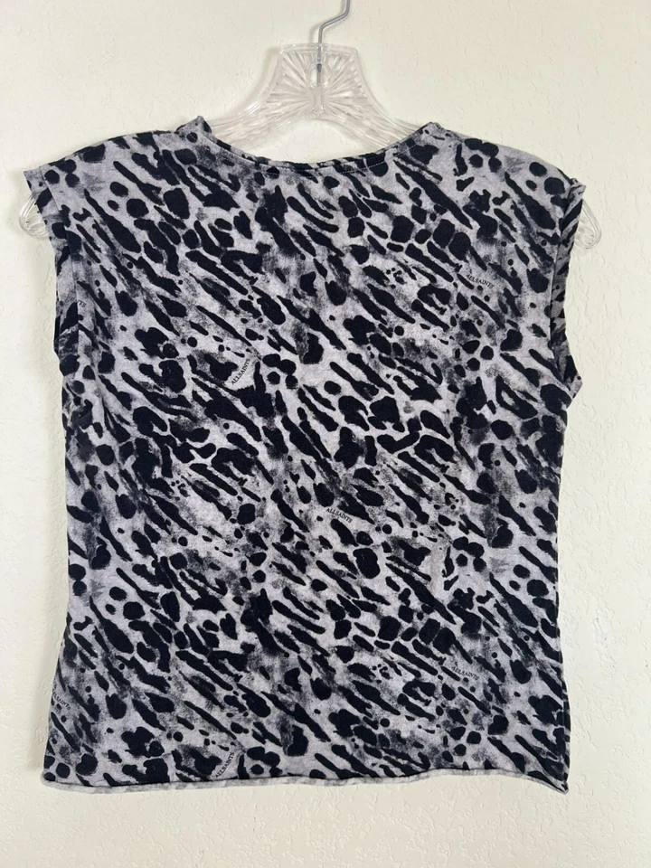 Camiseta sin mangas AllSaints para mujer XS gris negro estampado de leopardo algodón ambiente Kiana Foto 3 de 4