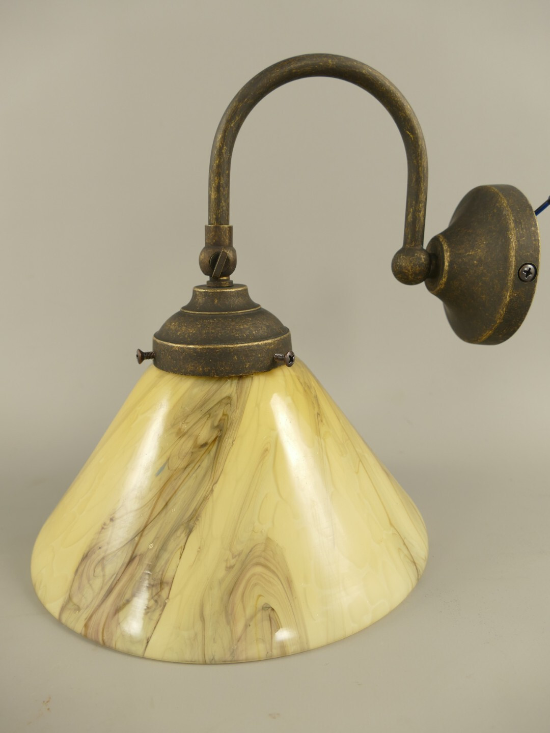 Wandlampe Jugendstil Antik Messing brüniert Glas Art déco Lampe greme Schirm