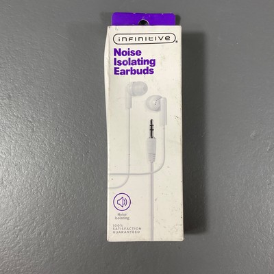 Infinitive Noise Isolating Earbuds 3.5mm Headphone Jack White For Phones, Tablet