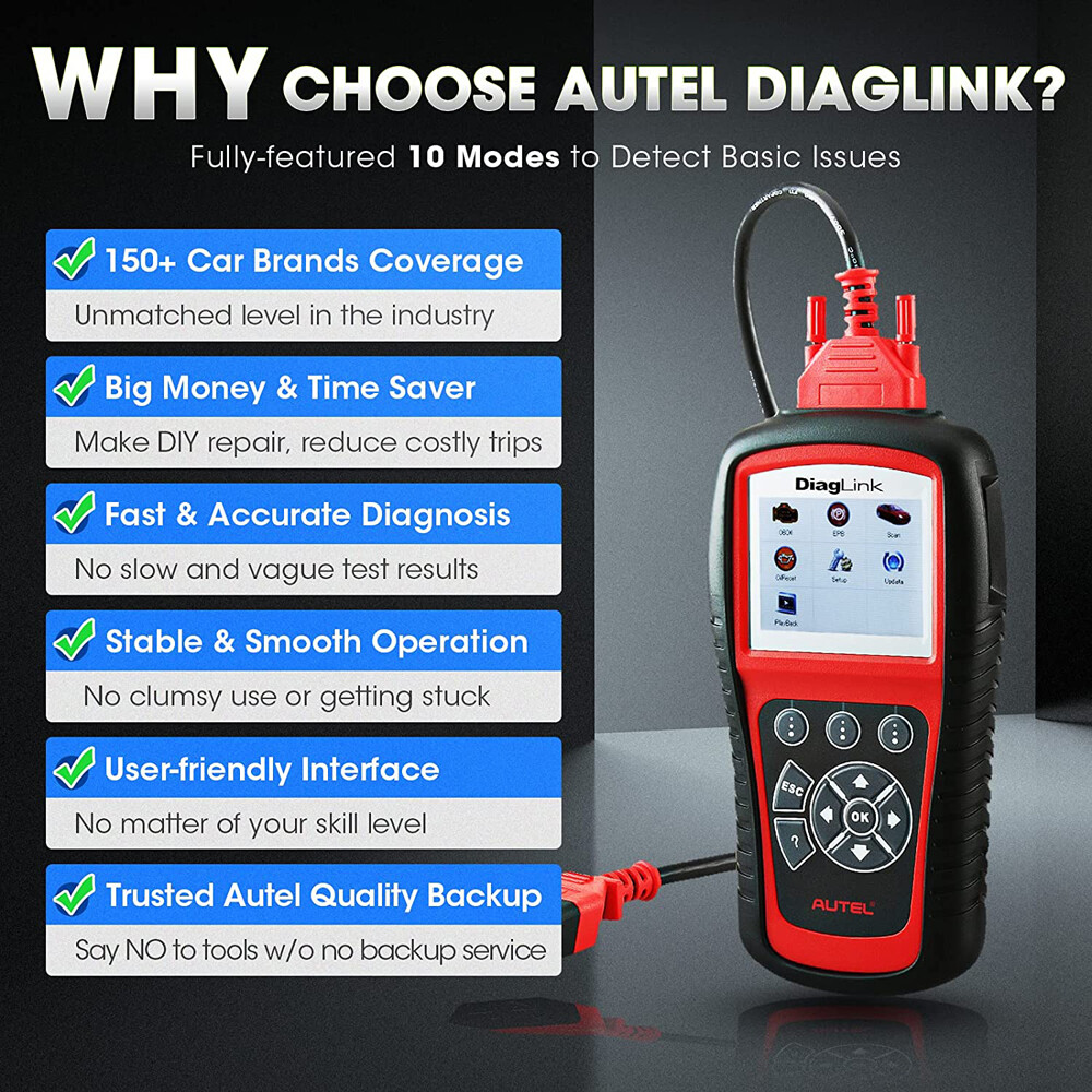 Scanner OBD2 Autel DiagLink MD802 avec réinitialisation complète des modules ABS et SRS