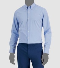  60 Club Room Men's Blue Slim-Fit Long-Sleeve Stretch Dress Shirt Size 17-17.5