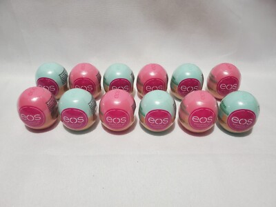 Lot of 12 Eos Evolution of Smooth Lip Balm Sphere Sweet Mint & Strawberry 0.25oz