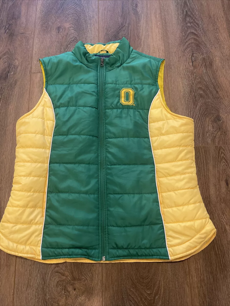 Womens Columbia Puffer Vest Oregon Ducks Reversible Green and Yellow XLARGE