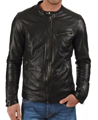 Zayn Men's Real Leather Black Motorcycle Jacket Soft Lambskin Cafe Racer Biker