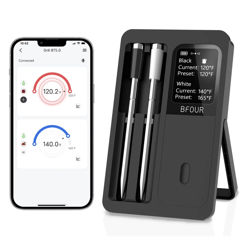 Wireless Meat Thermometer Digital with 2 Upgraded Waterproof Probes, Wireless Gr