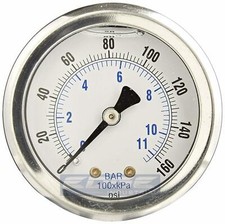 MEDIDOR DE PRESIÓN LLENO DE LÍQUIDO 0-160 PSI, CARA DE 2", MONTAJE TRASERO DE 1/4"