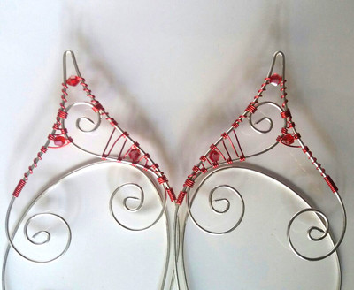 Handgefertigtes Paar rot & versilberte Elfen Ohr Manschetten, Fantasy Earcuffs