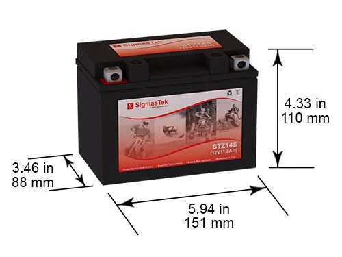SigmasTek STZ14S SLA Battery Replacement for Yamaha SCR950 950CC 2017 Foto 2 de 4
