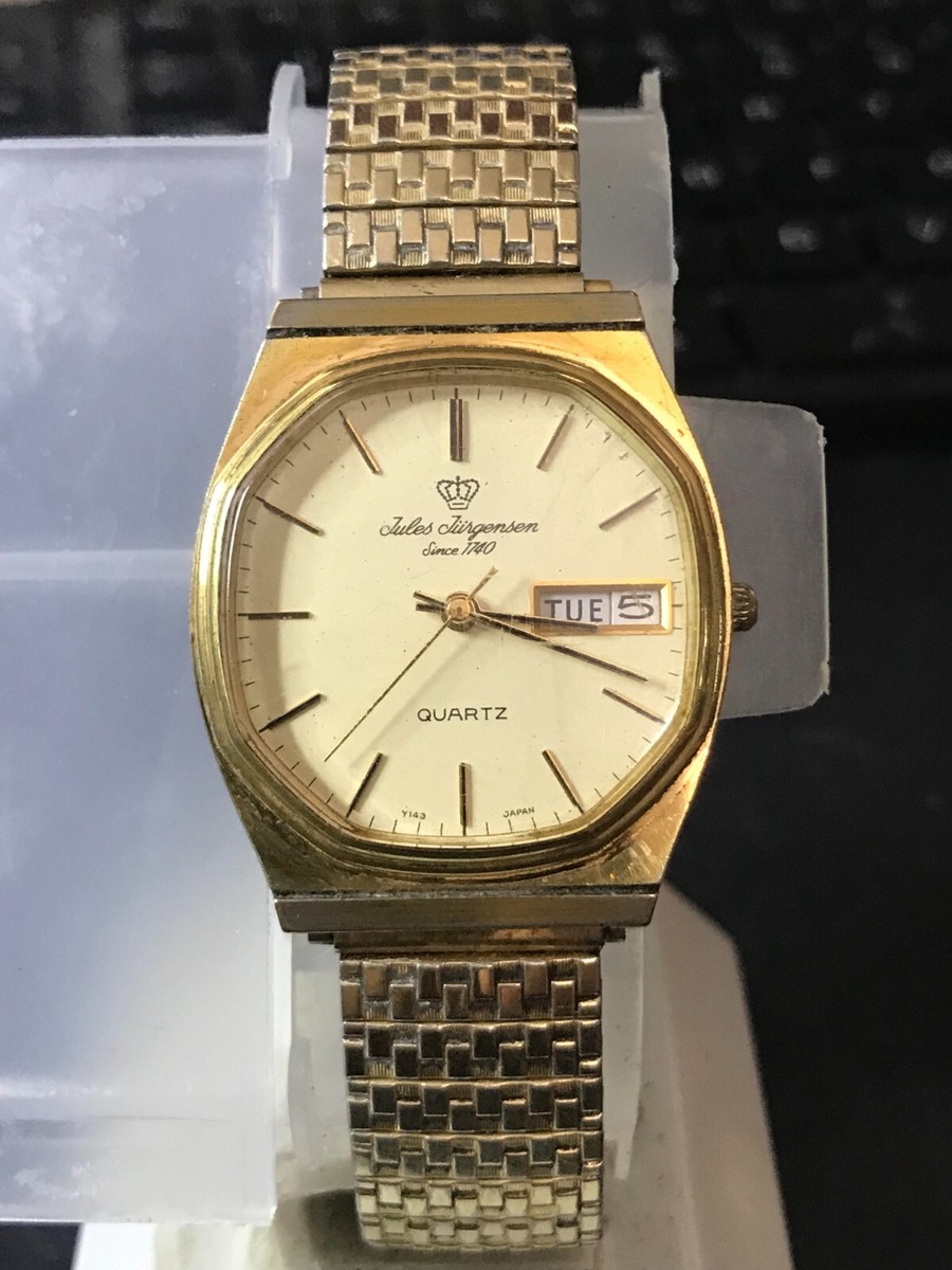 Jules Jurgensen #4536 Golden 32mm Day/ Date Quartz Men's Watch, Run  (Lot2255)