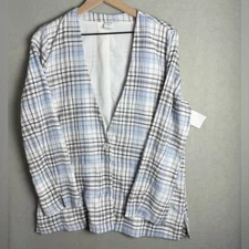 Melrose and Market Blazer Seersucker Plaid Light Blue White Women’s Size Small