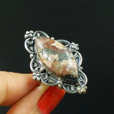 Natural Rhodochrosite Gemstone 925 Sterling Silver Ring Size-7 US