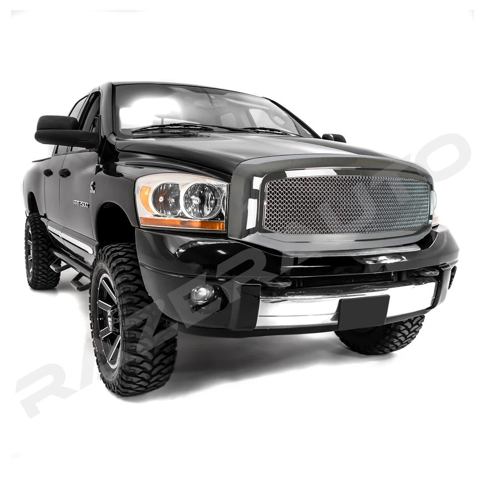 Capó delantero rejilla de malla cromada + carcasa de repuesto para 06-09 Dodge RAM 2500+3500 Foto 3 de 3
