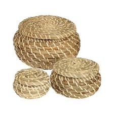 3 paniers en jonc de mer tissés, panier en osier avec couvercle pour fruits,