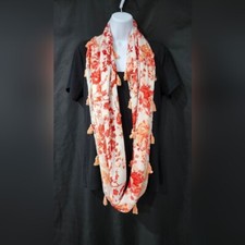 Tassel Floral NWT Infinity Scarf Bright Red Pink Peach Cottagecore Fairycore