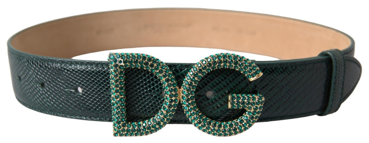 DOLCE & GABBANA Belt Green Iguana Leather DG Crystal Gold DOLCE & GABBANA Belt Green Iguana Leather DG Crystal Gold