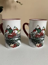 Set of 2 Harry And David Tall Christmas Mug Birds Pine Holly Berries