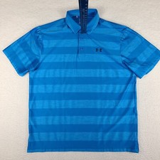 Under Armour Polo Shirt Mens XL Blue Striped Performance Loose Heatgear
