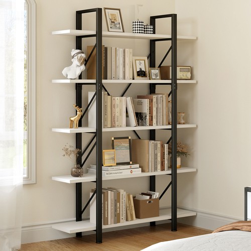 71" Tall Industrial Bookshelf Rustic Wood Bookcase Wide Display Storage Shelves - Picture 13 of 27
