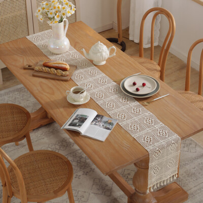 Chemin De Table Rectangulaire En Dentelle Crochet Style Rétro - Longueur 100-350 Cm, Beige, Lavable - Neuf Avec étiquettes
