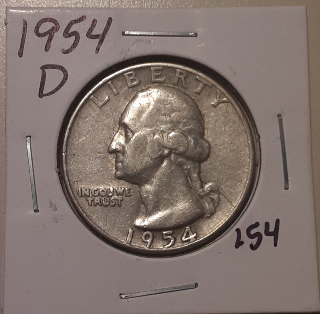 1954-D 25C US Denver Mint Washington Quarter 90% silver (154-74