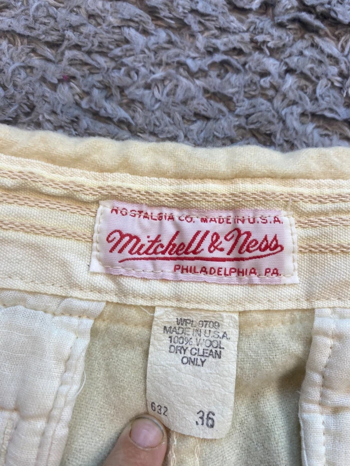 Pantalones de béisbol Mitchell & Ness de colección para hombre 34 lana cremosa a rayas cónicos EE. UU. 1930 Foto 3 de 4