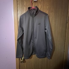 adidas Men's Gray Full-Zip Track Jacket Size S Knit Polyester Stand-Up Collar
