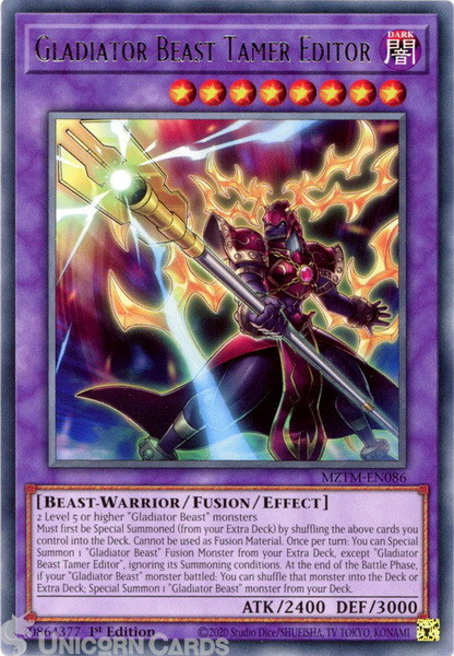 MZTM-EN086 Gladiator Beast Tamer Editor : Rare 1st Edition Mint YuGiOh Card