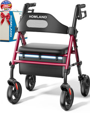 Foldable Rollator Walkers with Seat for Seniors, 8'' Big Wheels, 350 lb. Weight