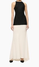 Staud Gabrielle Maxi Dress Black White Ivory Beaded Colorblock Sequin Embellish